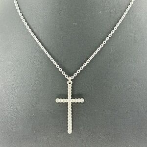 Guess Cross with Rhinestones Pendant Silvertone Necklace